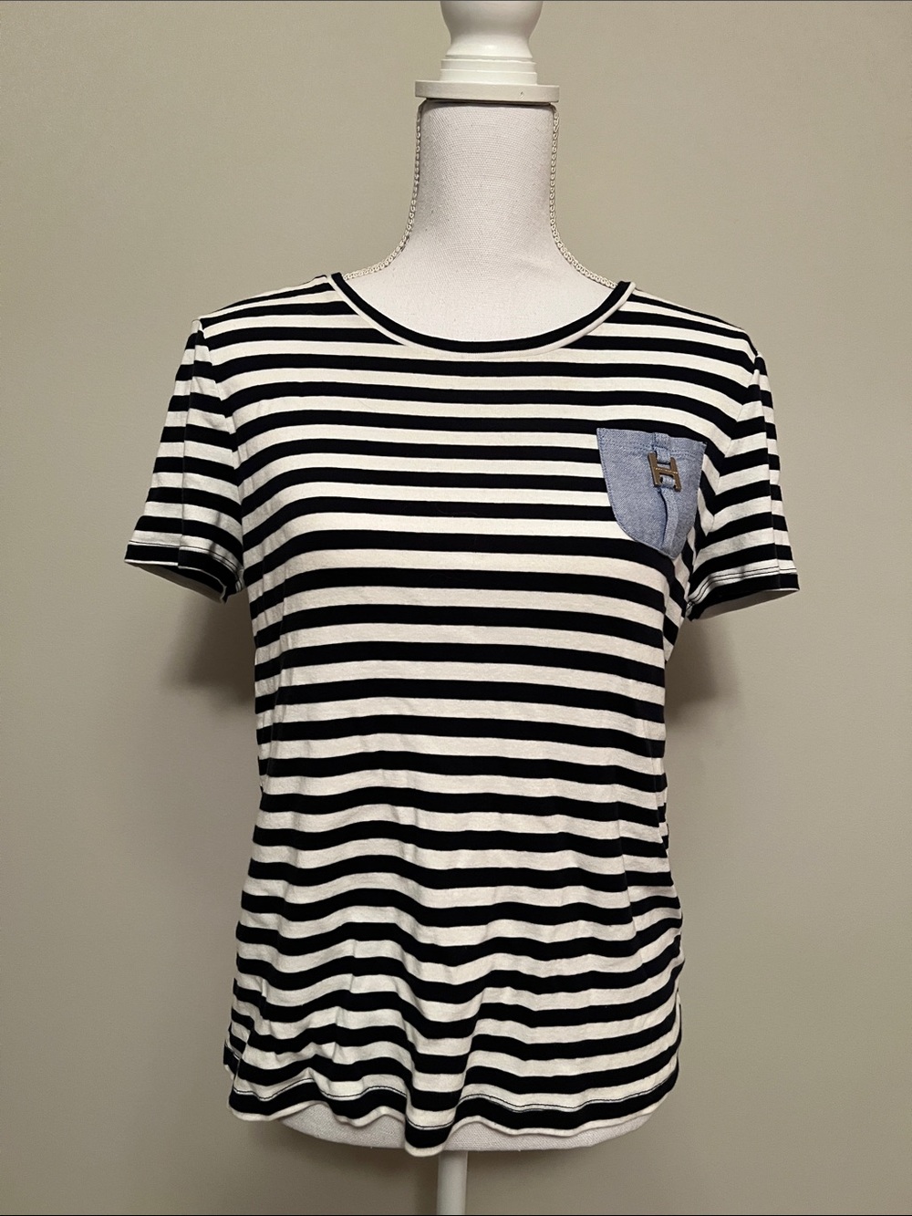 Tommy Hilfiger Navy & White Striped Short-Sleeve Tee with Light Blue Pocket